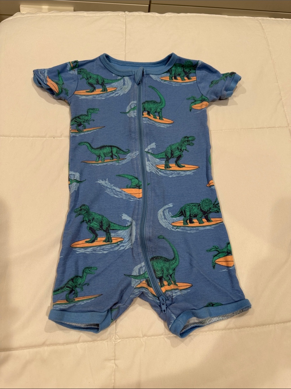 The Children's Place Blue Short-Sleeve Dino Surf One-Piece
